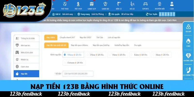Nạp tiền 123B online rất nhanh chóng